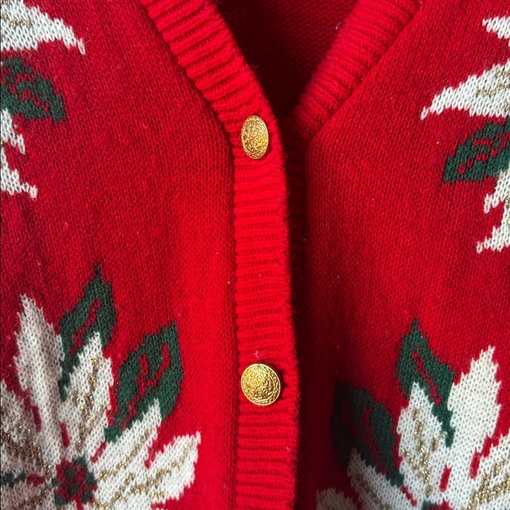Vintage 90’s Southern Lady Holiday Time Red Floral Cardigan size L - Picture 5 of 6